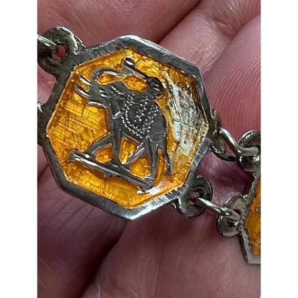 Vintage Sterling Silver Siam Niello Link Bracelet - Yellow Enamel, Thailand - Picture 12 of 16